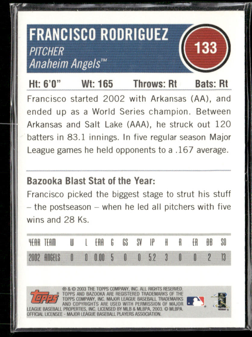 Francisco Rodriguez 2003 Bazooka Silver #133a Anaheim Angels
