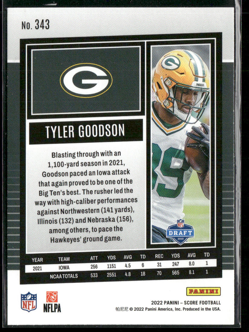 Tyler Goodson 2022 Score #343 RC Green Bay Packers back