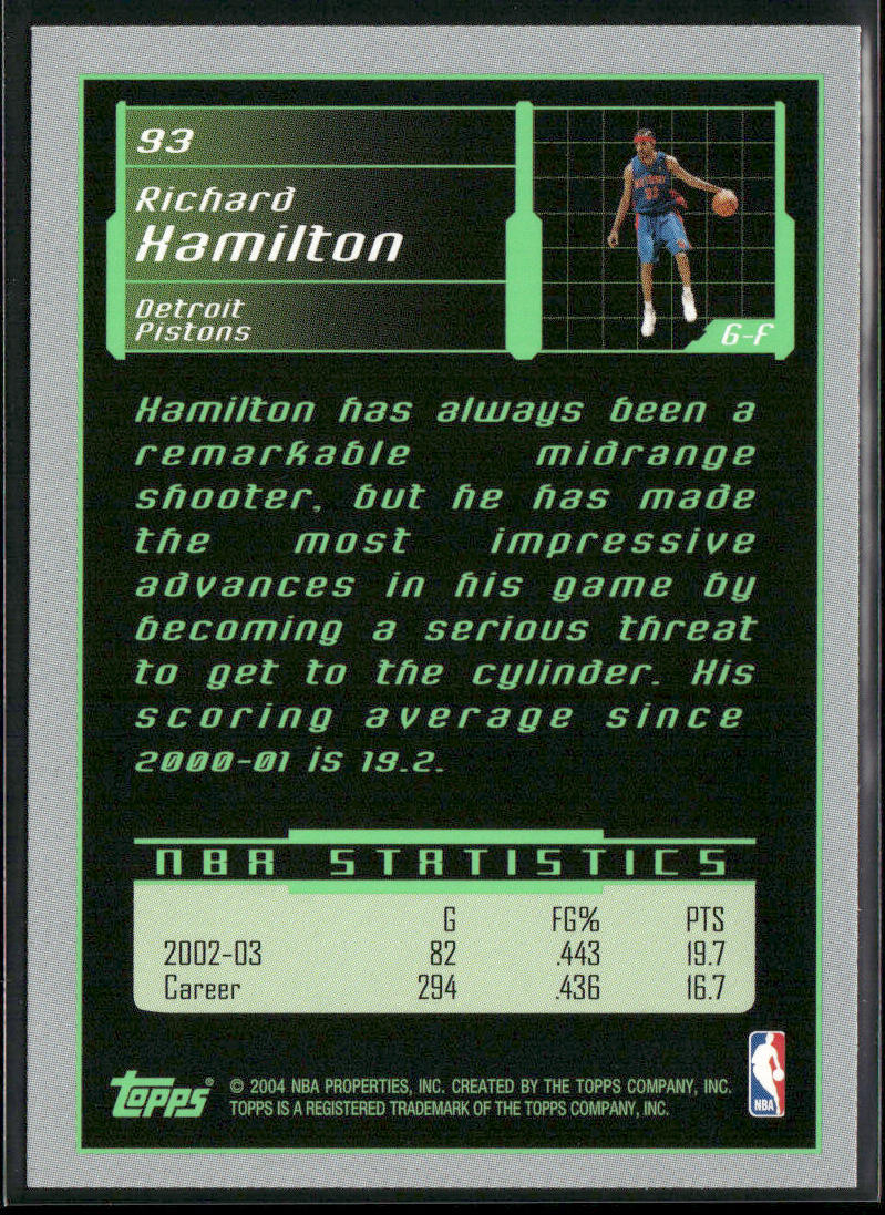 Richard Hamilton 2003-04 Topps Rookie Matrix #93 Detroit Pistons