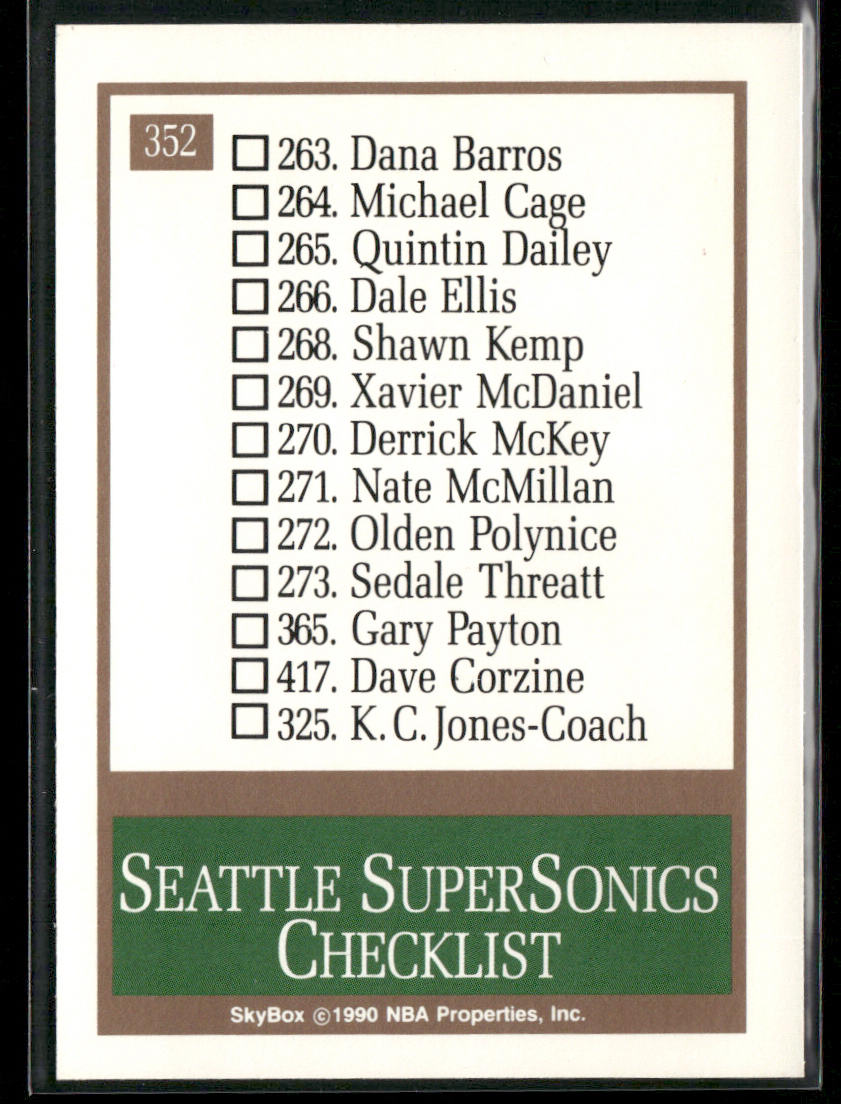 Seattle SuperSonics Logo/Checklist CL 1990-91 SkyBox #352 Seattle SuperSonics