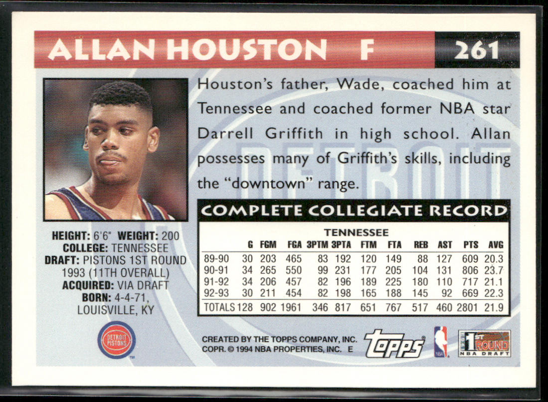 Allan Houston 1993-94 Topps #261 RC Detroit Pistons
