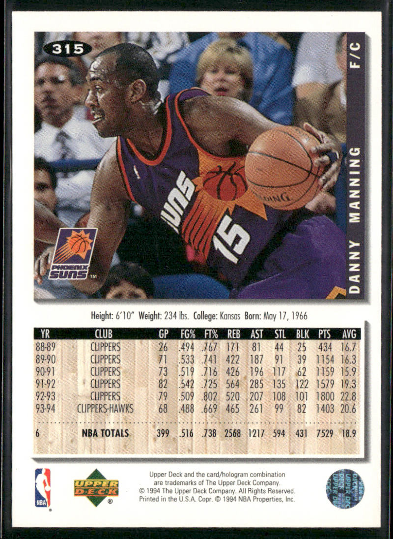 Danny Manning 1994-95 Collector's Choice #315 Phoenix Suns