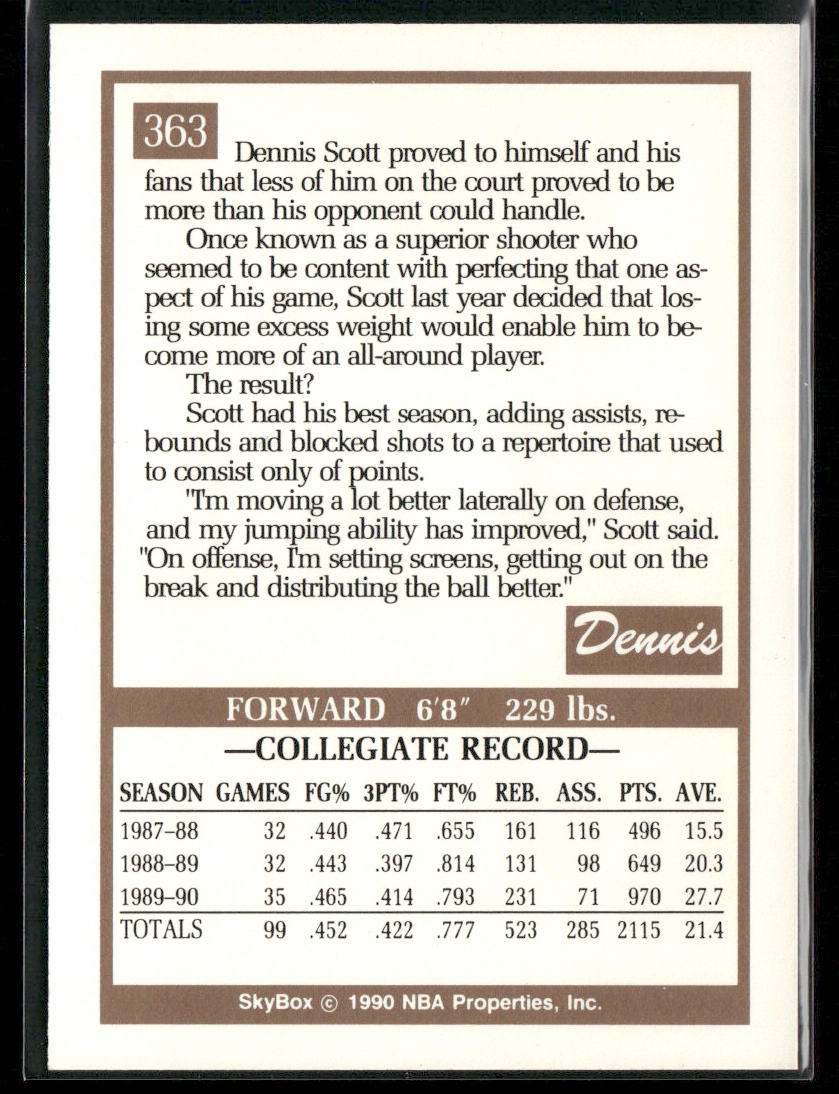 Dennis Scott 1990-91 SkyBox #363 RC Orlando Magic