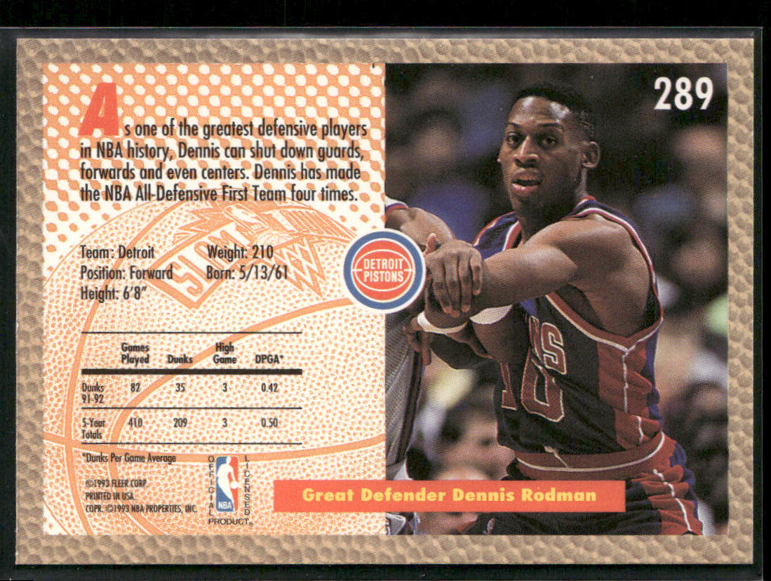 Dennis Rodman 1992-93 Fleer #289 Detroit Pistons