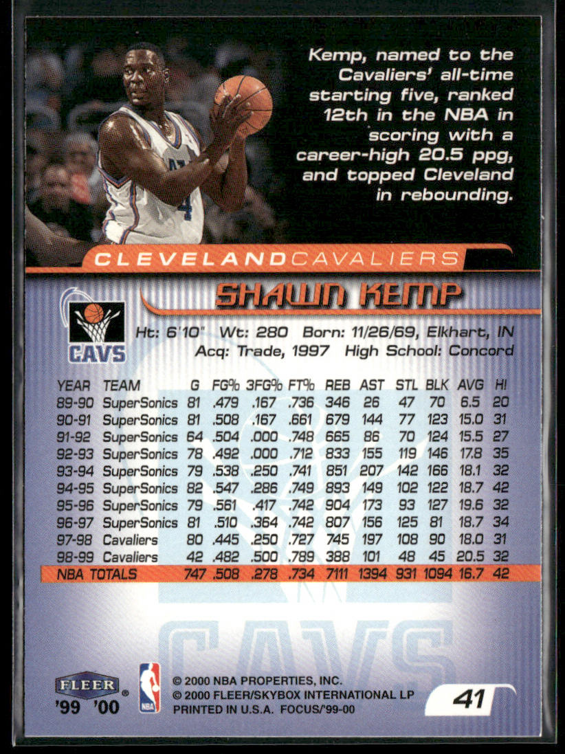 Shawn Kemp 1999-00 Fleer Focus #41 Cleveland Cavaliers