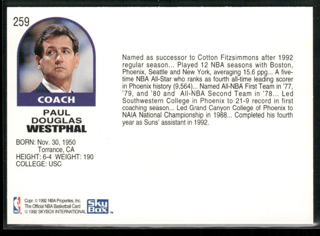 Paul Westphal 1992-93 Hoops #259 Phoenix Suns