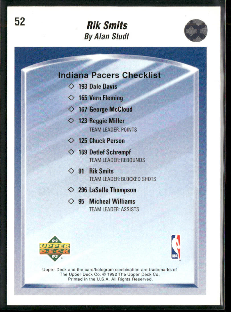 Rik Smits 1992-93 Upper Deck #52 Indiana Pacers