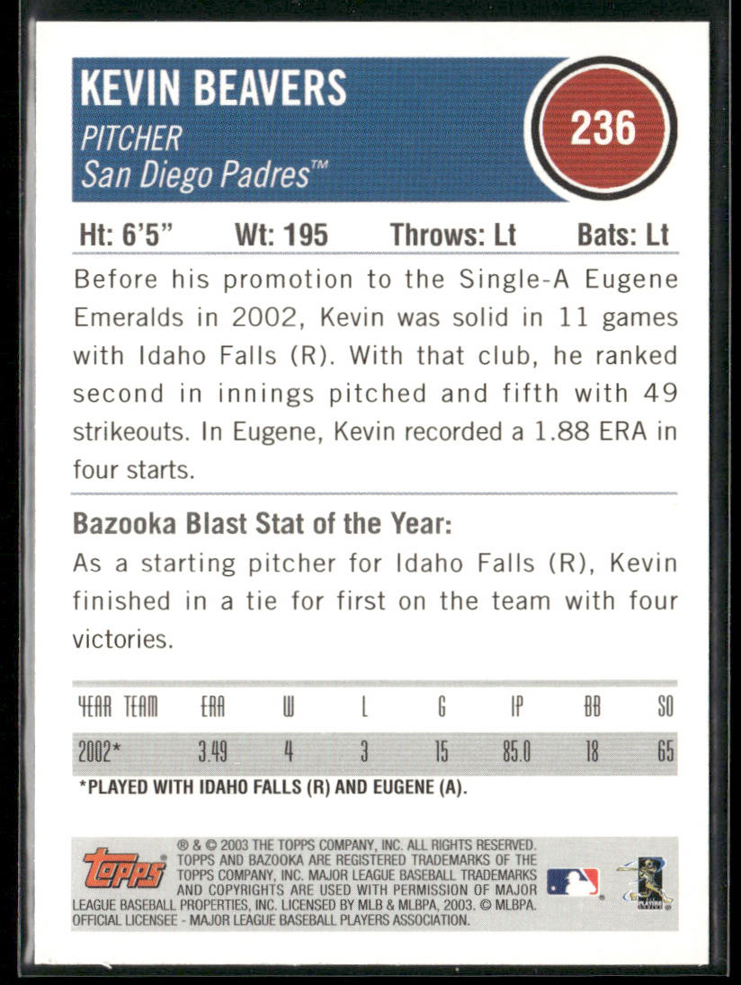 Kevin Beavers 2003 Bazooka #236 RC San Diego Padres