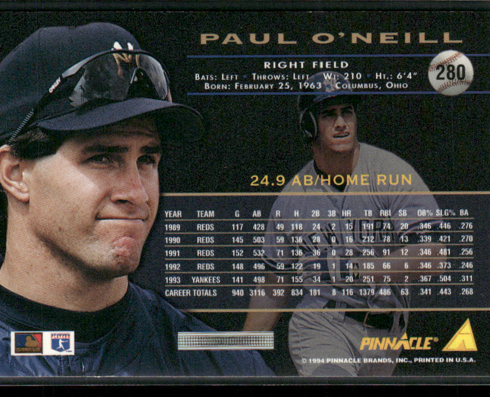Paul O'Neill 1994 Pinnacle #280 New York Yankees