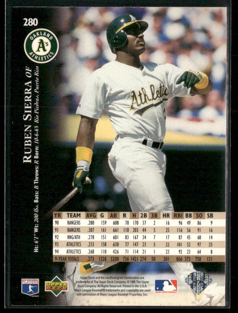 Ruben Sierra 1995 Upper Deck #280 Oakland Athletics