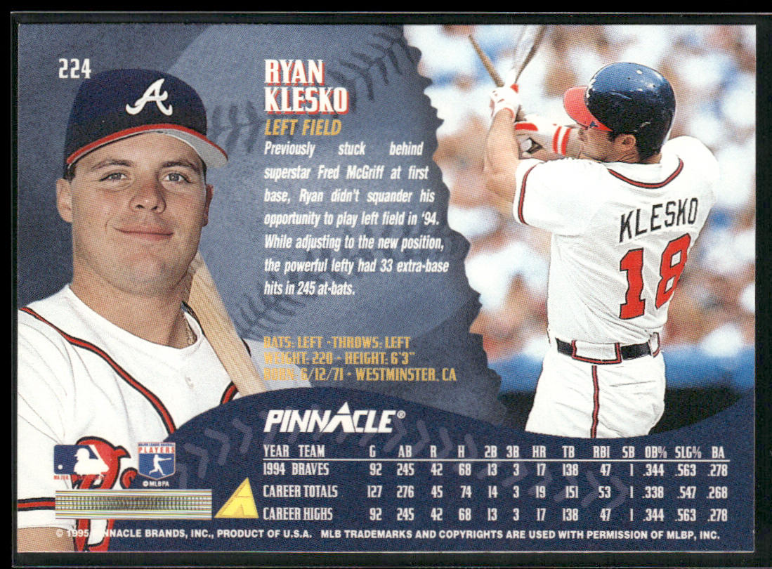 Ryan Klesko 1995 Pinnacle #224 Atlanta Braves
