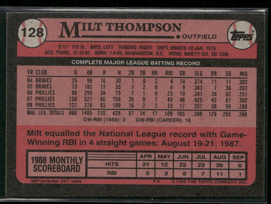 Milt Thompson 1989 Topps #128 Philadelphia Phillies