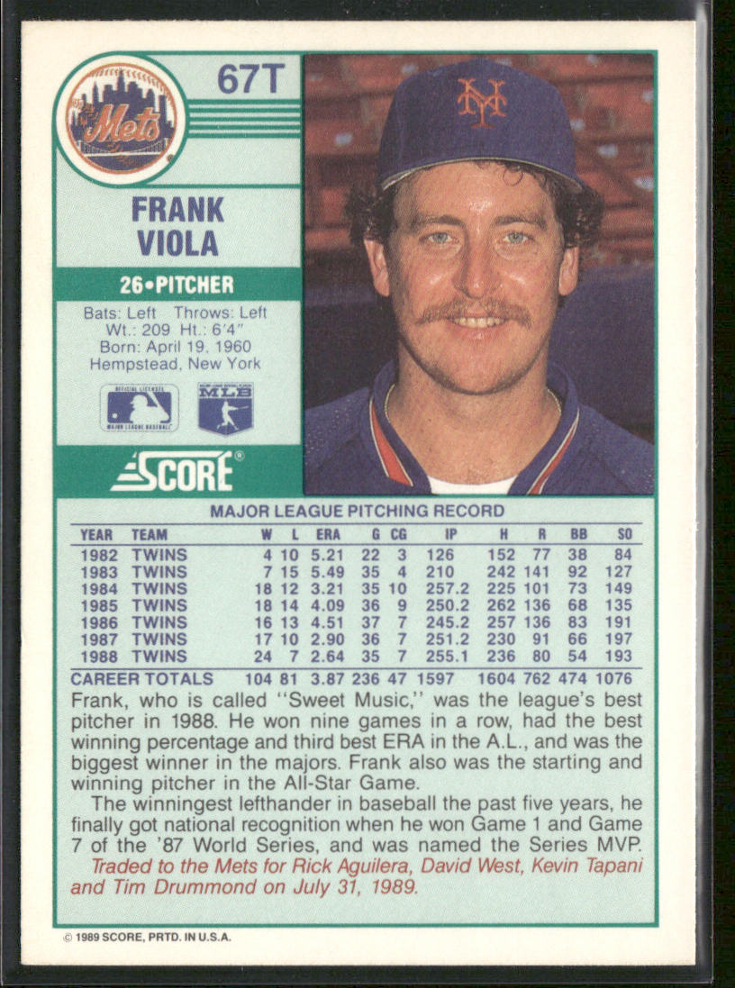 Frank Viola 1989 Score Rookie & Traded #67T New York Mets