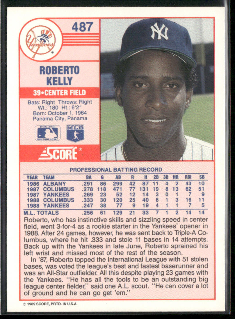Roberto Kelly 1989 Score #487 New York Yankees