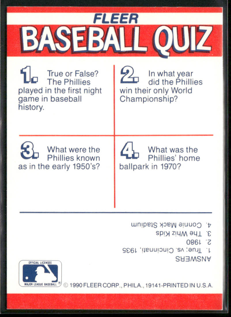 Philadelphia Phillies 1990 Fleer Action Team Stickers #NNO Philadelphia Phillies