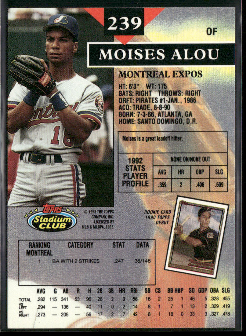 Moises Alou 1993 Stadium Club #239 Montreal Expos