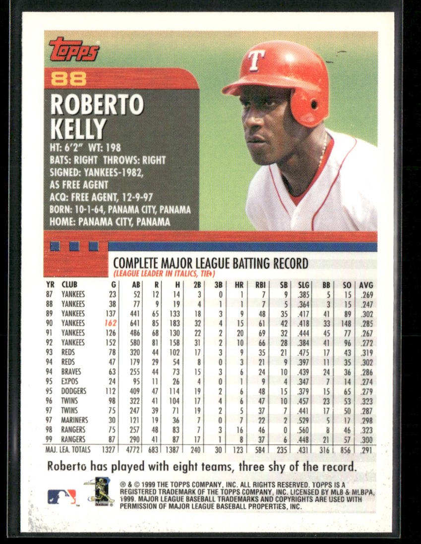 Roberto Kelly 2000 Topps #88 Texas Rangers