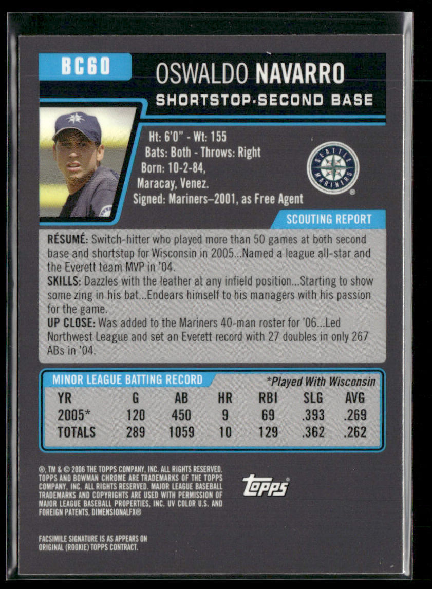 Oswaldo Navarro 2006 Bowman Chrome Prospects #BC60 Seattle Mariners