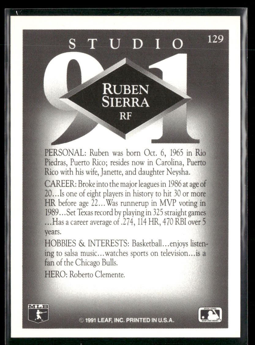 Ruben Sierra 1991 Studio #129 Texas Rangers