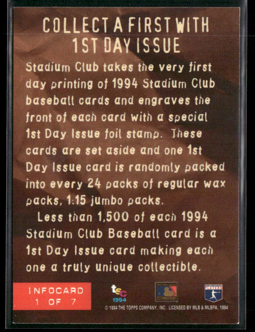 1st Day Issue 1994 Stadium Club Info Cards #1
