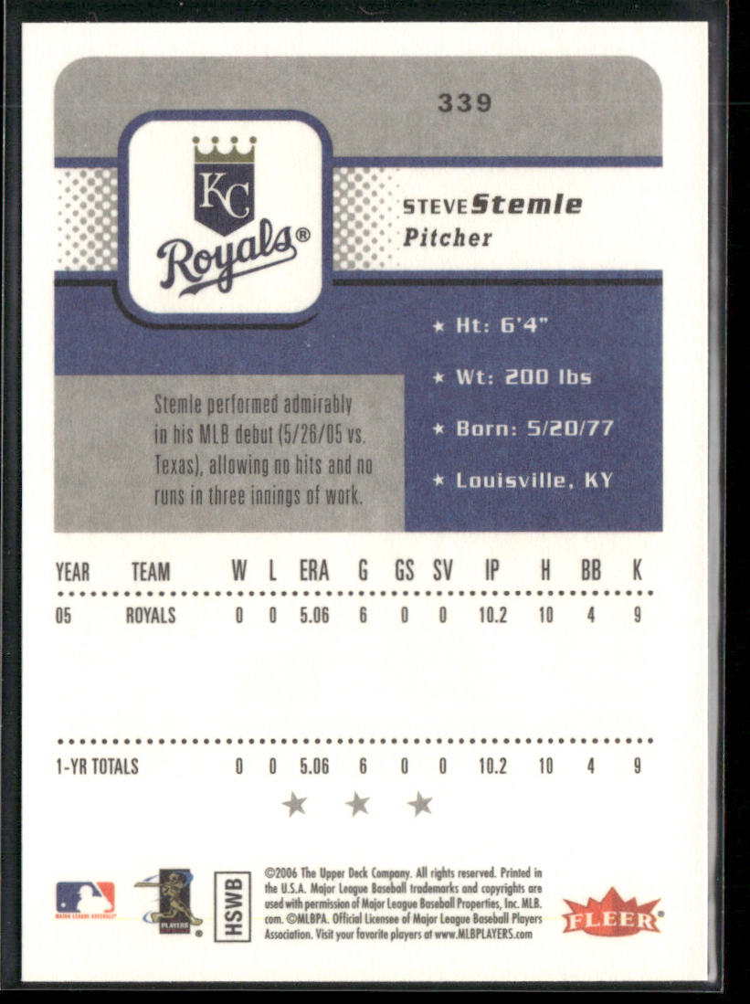 Steve Stemle 2006 Fleer #339 RC Kansas City Royals