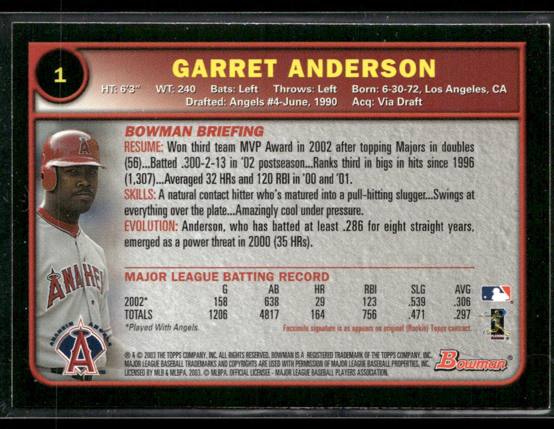 Garret Anderson 2003 Bowman Gold #1 Anaheim Angels
