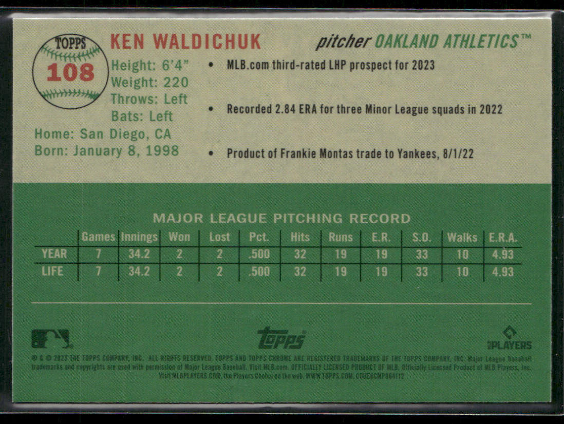 Ken Waldichuk 2023 Topps Chrome Platinum Anniversary #108 RC Oakland Athletics