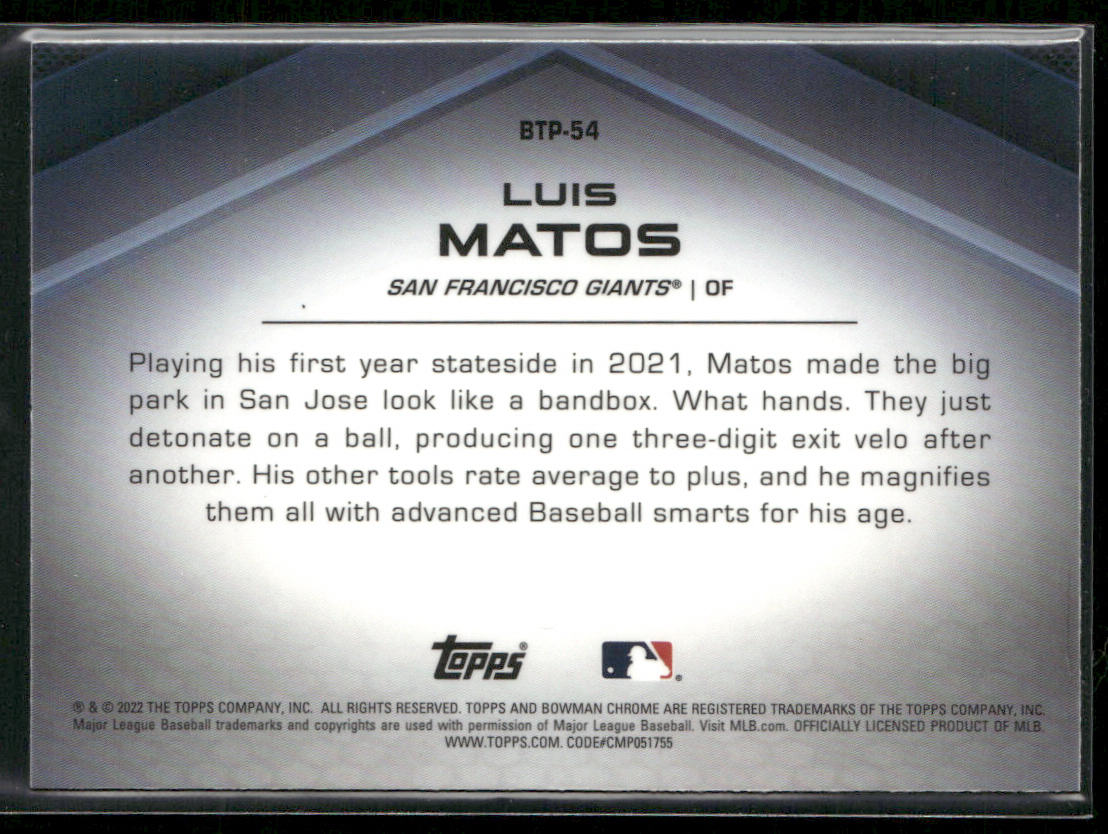 Luis Matos 2022 Bowman Bowman Scouts' Top 100 #BTP-54 San Francisco Giants