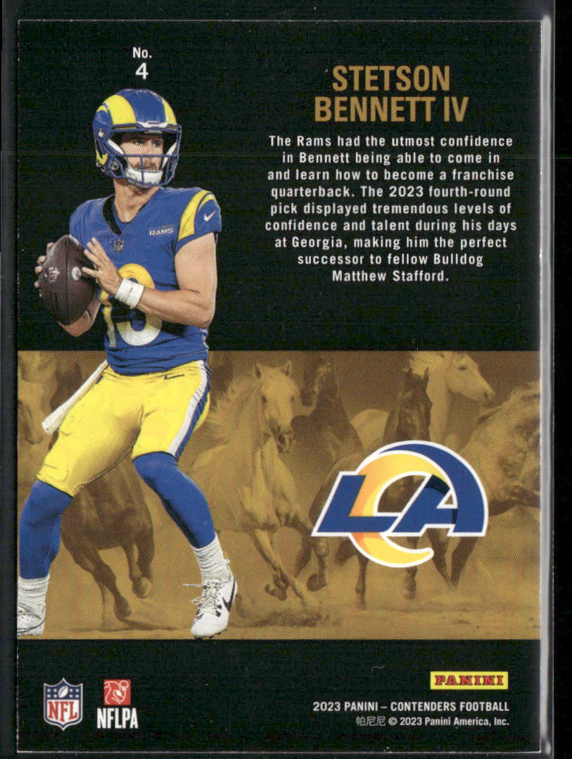 Stetson Bennett IV 2023 Panini Contenders Rookie Stallions #4 Los Angeles Rams
