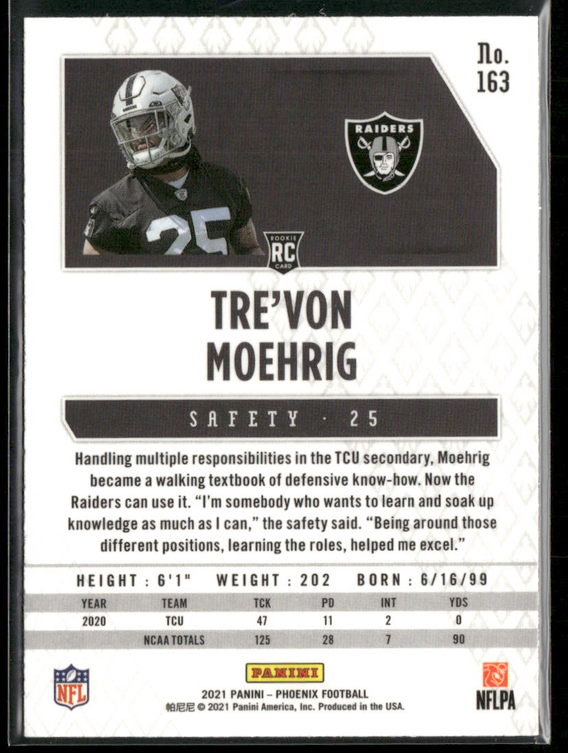 Tre'von Moehrig 2021 Panini Phoenix Fire Burst #163 RC Las Vegas Raiders