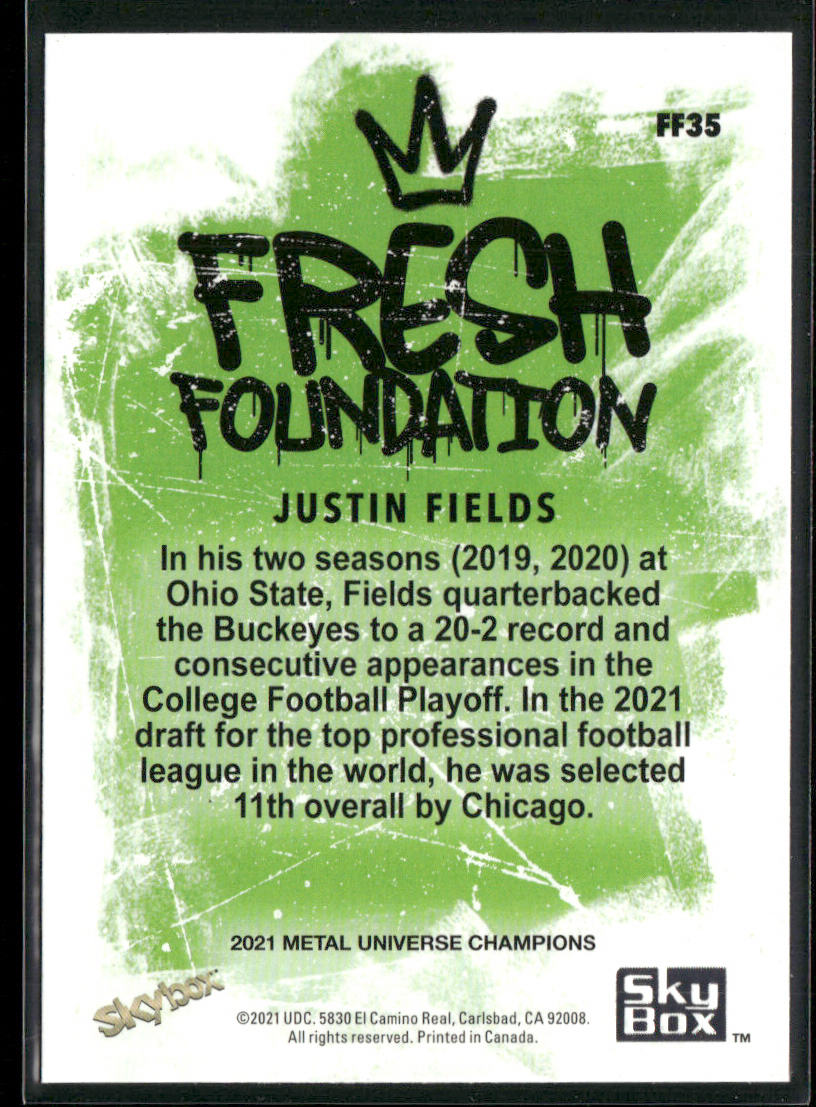 Justin Fields 2021 SkyBox Metal Universe Champions Fresh Foundation #FF35
