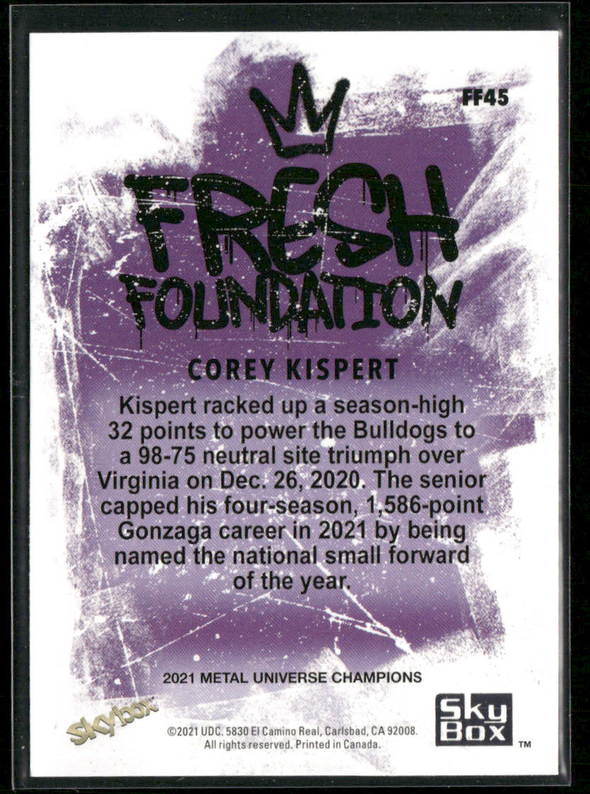 Corey Kispert 2021 SkyBox Metal Universe Champions Fresh Foundation #FF45