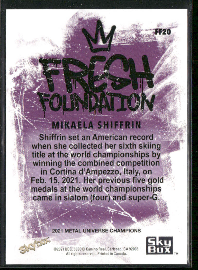 Mikaela Shiffrin 2021 SkyBox Metal Universe Fresh Foundation Copper #FF20