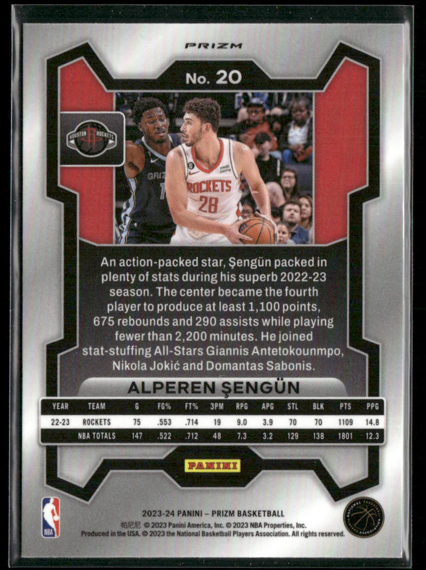 Alperen Sengun 2023-24 Panini Prizm Prizms Pink Ice #20 Houston Rockets