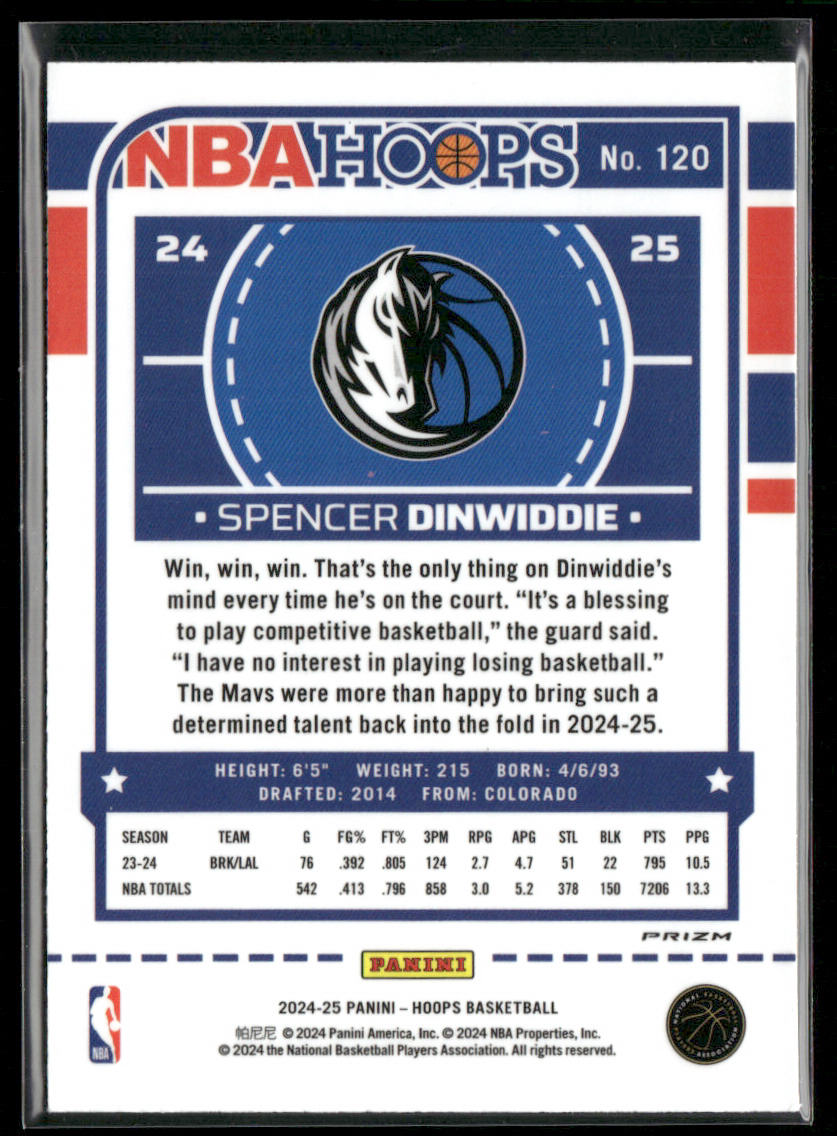 Spencer Dinwiddie 2024-25 Hoops Winter Prizms Premium #120 Dallas Mavericks