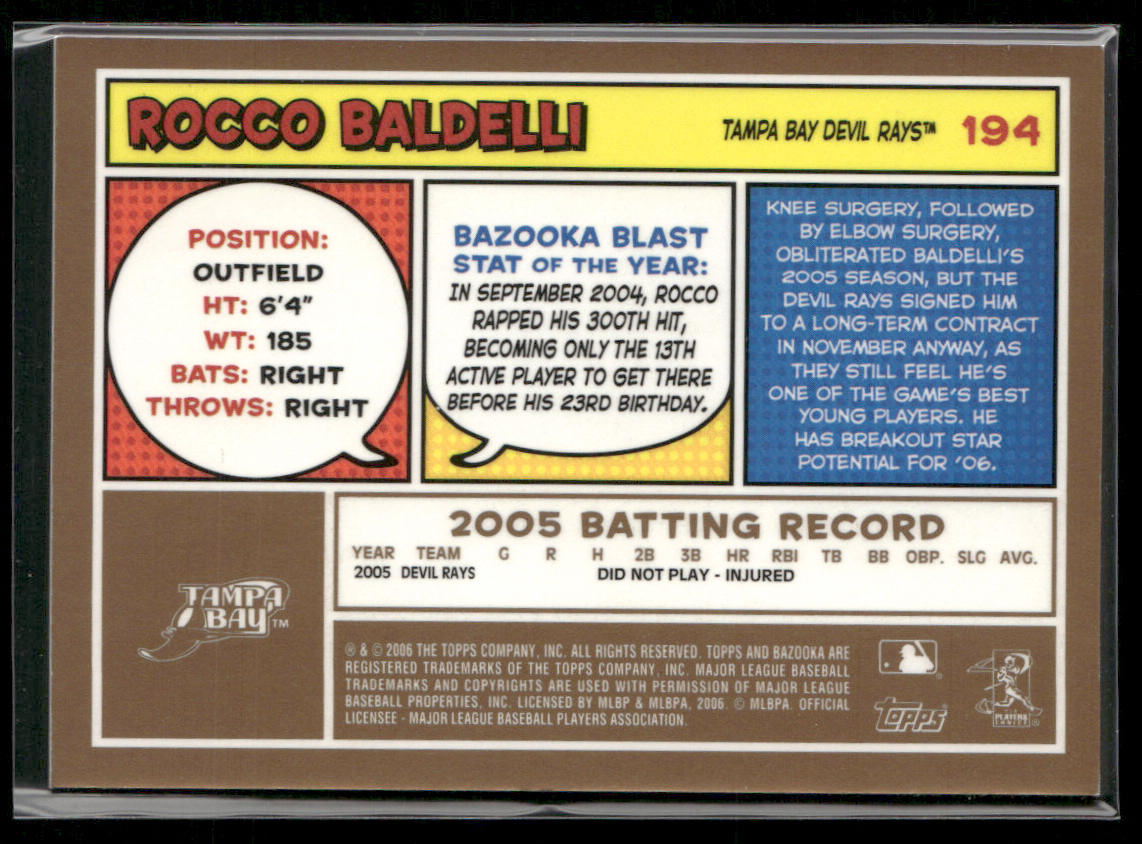 Rocco Baldelli 2006 Bazooka Gold Chunks #194 Tampa Bay Devil Rays
