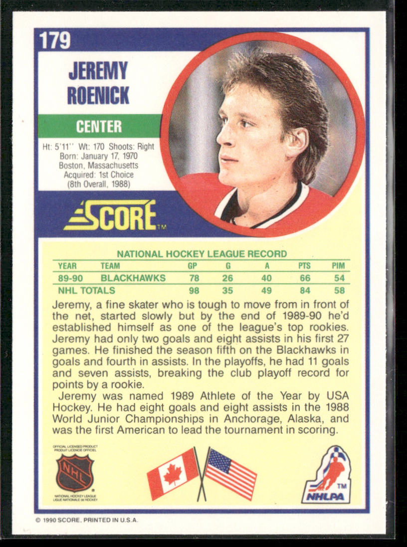 Jeremy Roenick 1990-91 Score American #179 RC Chicago Blackhawks