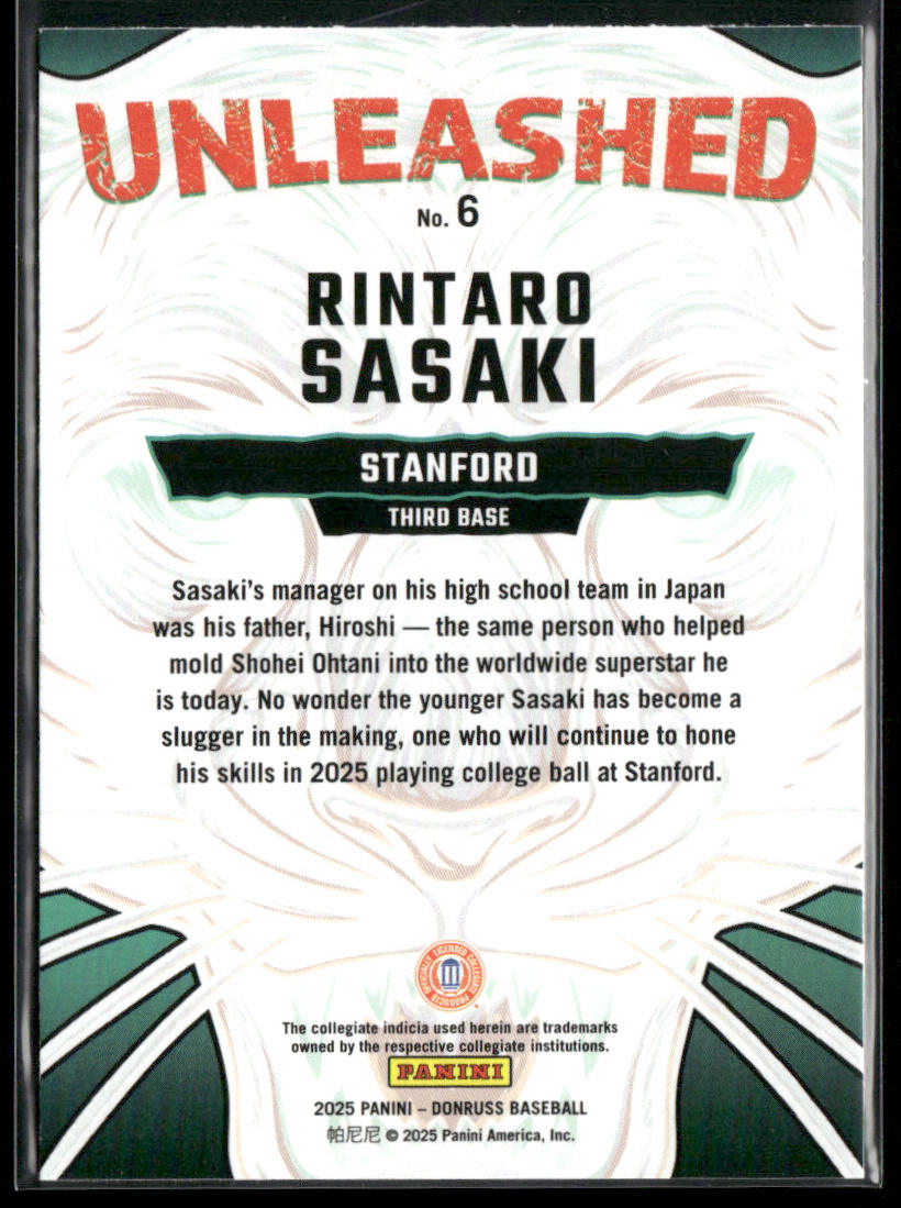Rintaro Sasaki 2025 Donruss Unleashed #6 Stanford Cardinal