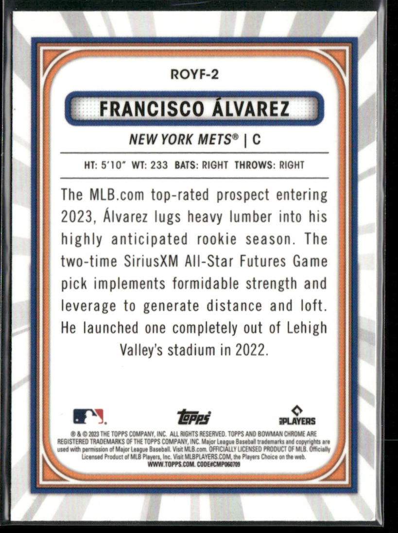 Francisco Alvarez 2023 Bowman Rookie of the Year Favorites #ROYF-2 New York Mets