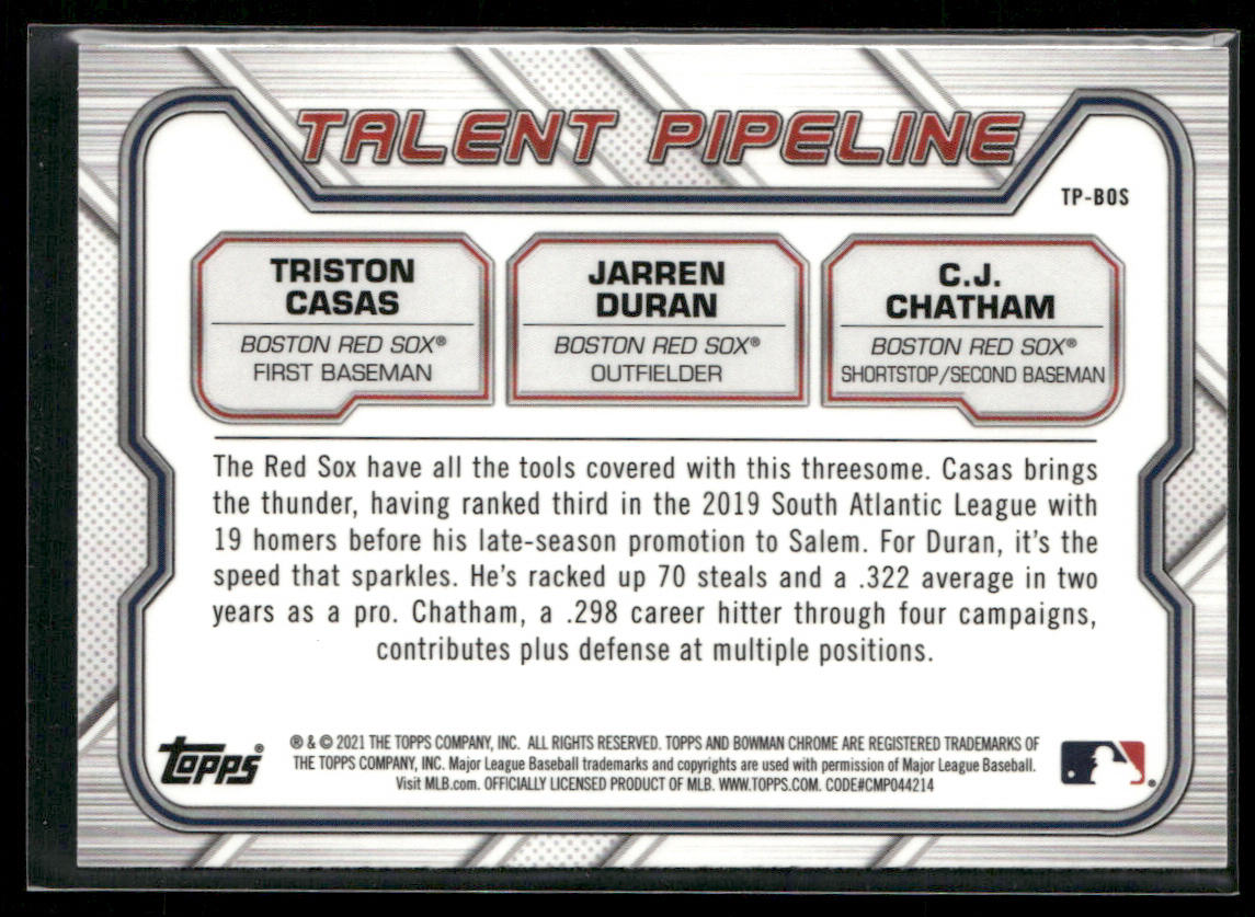 Chatham/Duran/Casas 2021 Bowman Chrome Talent Pipeline #TP-BOS Boston Red Sox