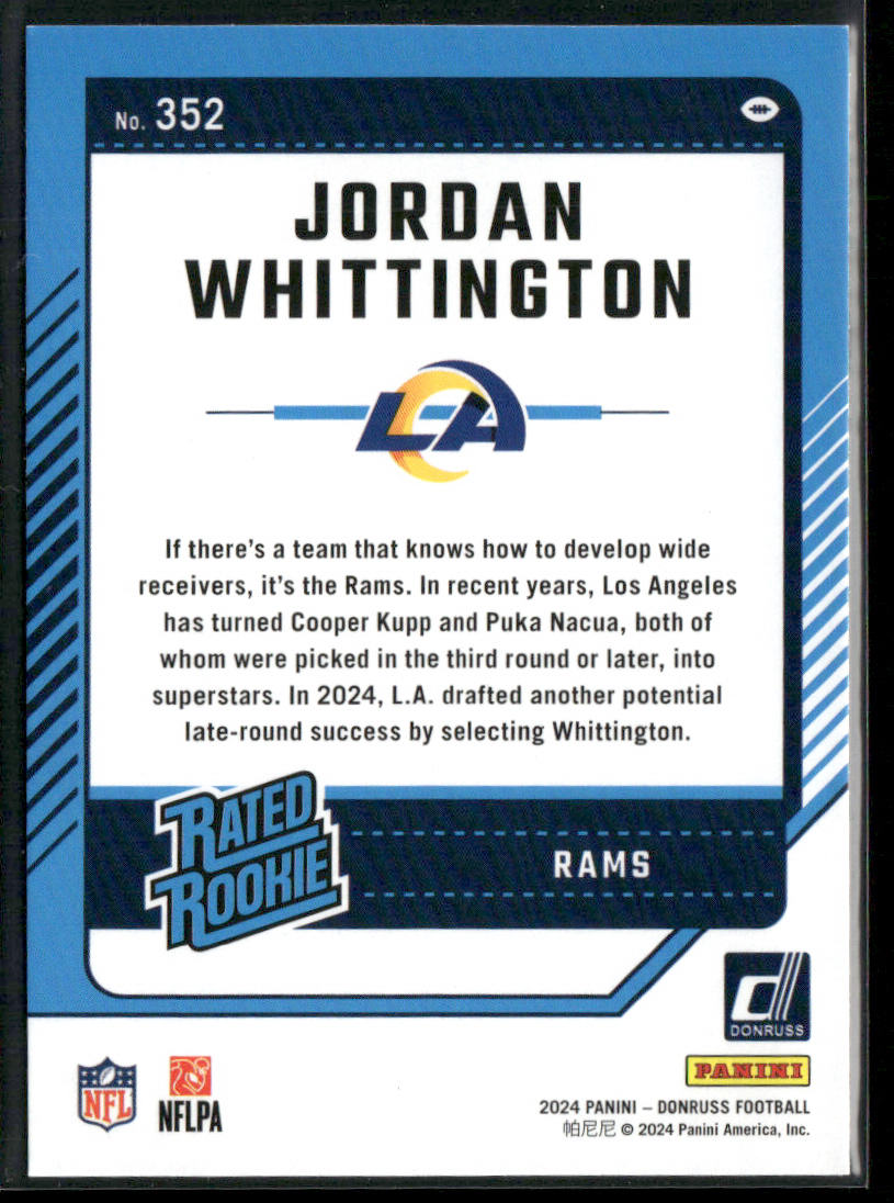Jordan Whittington 2024 Donruss Press Proof Yellow #352 RC Los Angeles Rams