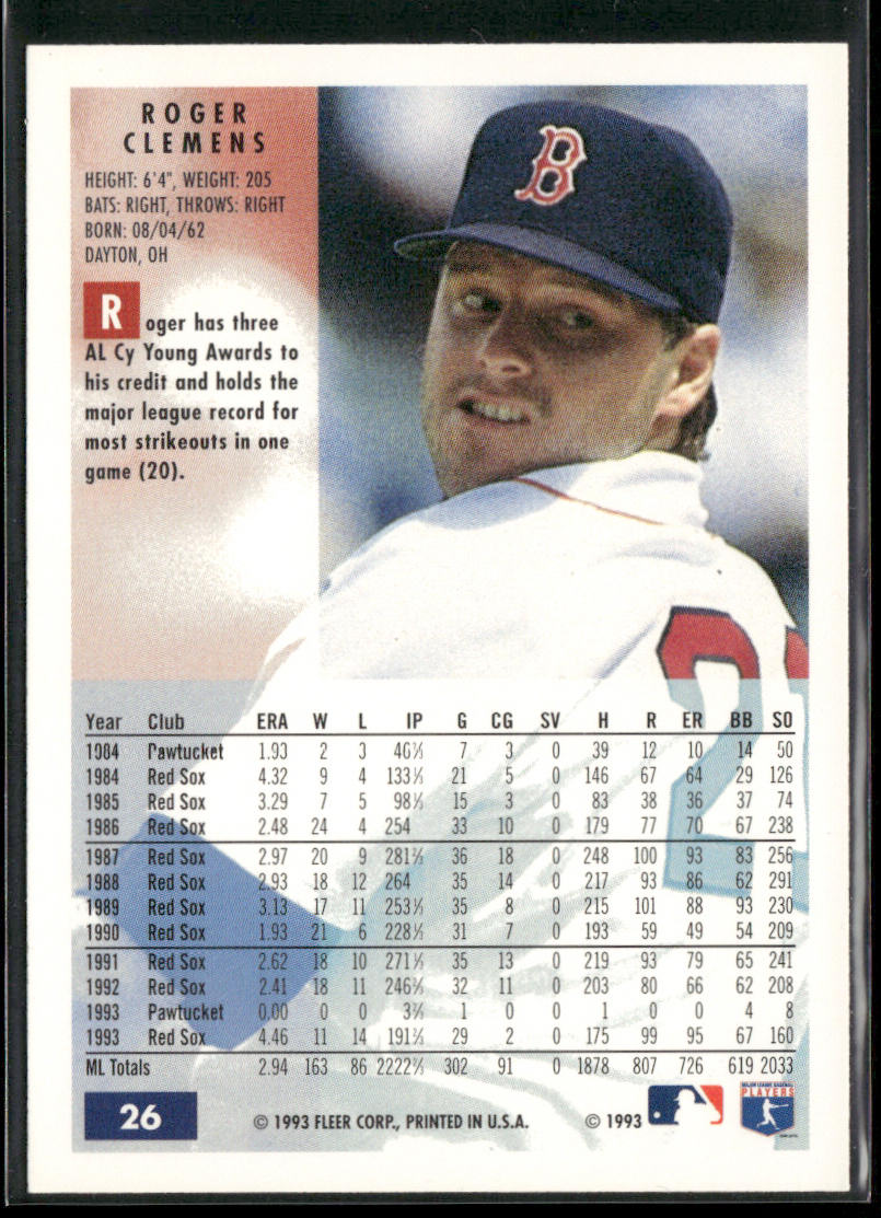 Roger Clemens 1994 Fleer #26 Boston Red Sox