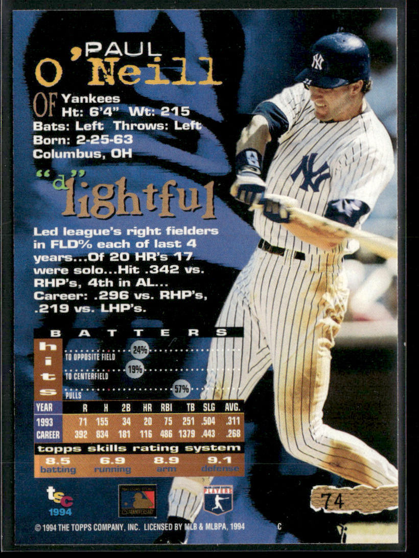 Paul O'Neill 1994 Stadium Club #74 New York Yankees