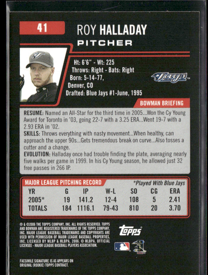 Roy Halladay 2006 Bowman #41 Toronto Blue Jays