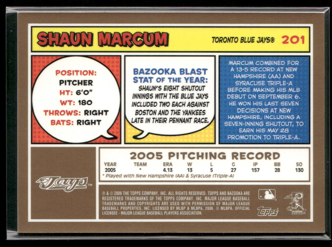 Shaun Marcum 2006 Bazooka Gold Chunks #201 Toronto Blue Jays