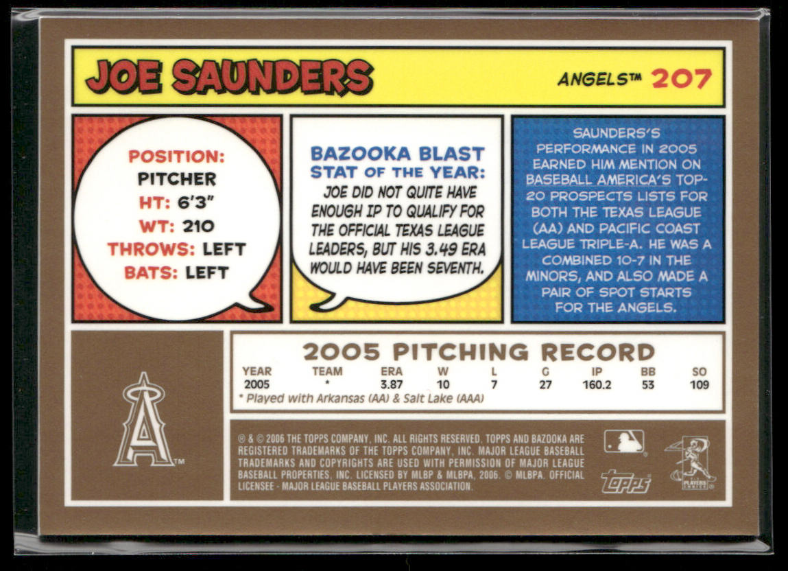 Joe Saunders 2006 Bazooka Gold Chunks #207 RC Los Angeles Angels