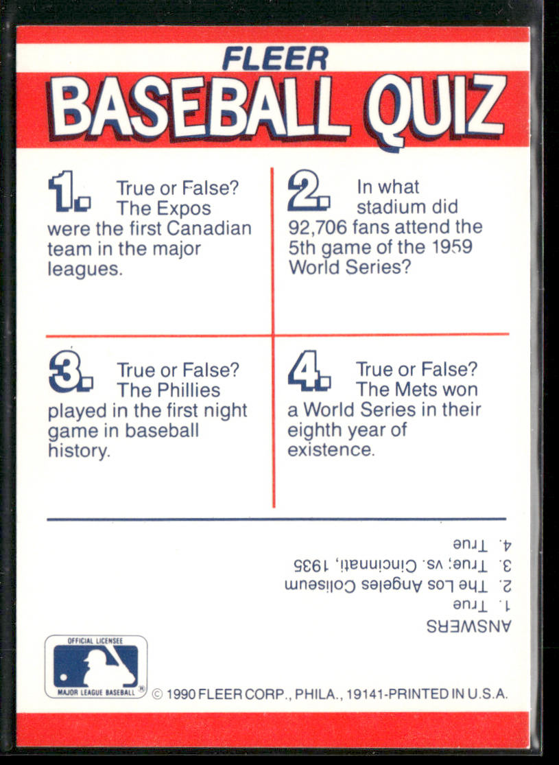 NL: Dodgers/Expos/Mets/Phillies 1990 Fleer Action Series Team Stickers #NNO
