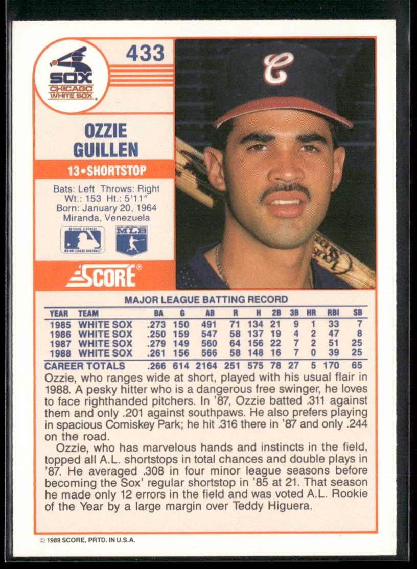 Ozzie Guillen 1989 Score #433 Chicago White Sox