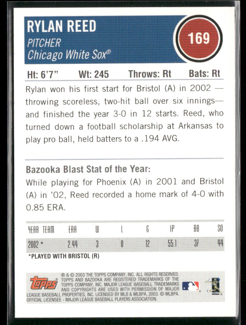 Rylan Reed 2003 Bazooka #169 RC Chicago White Sox