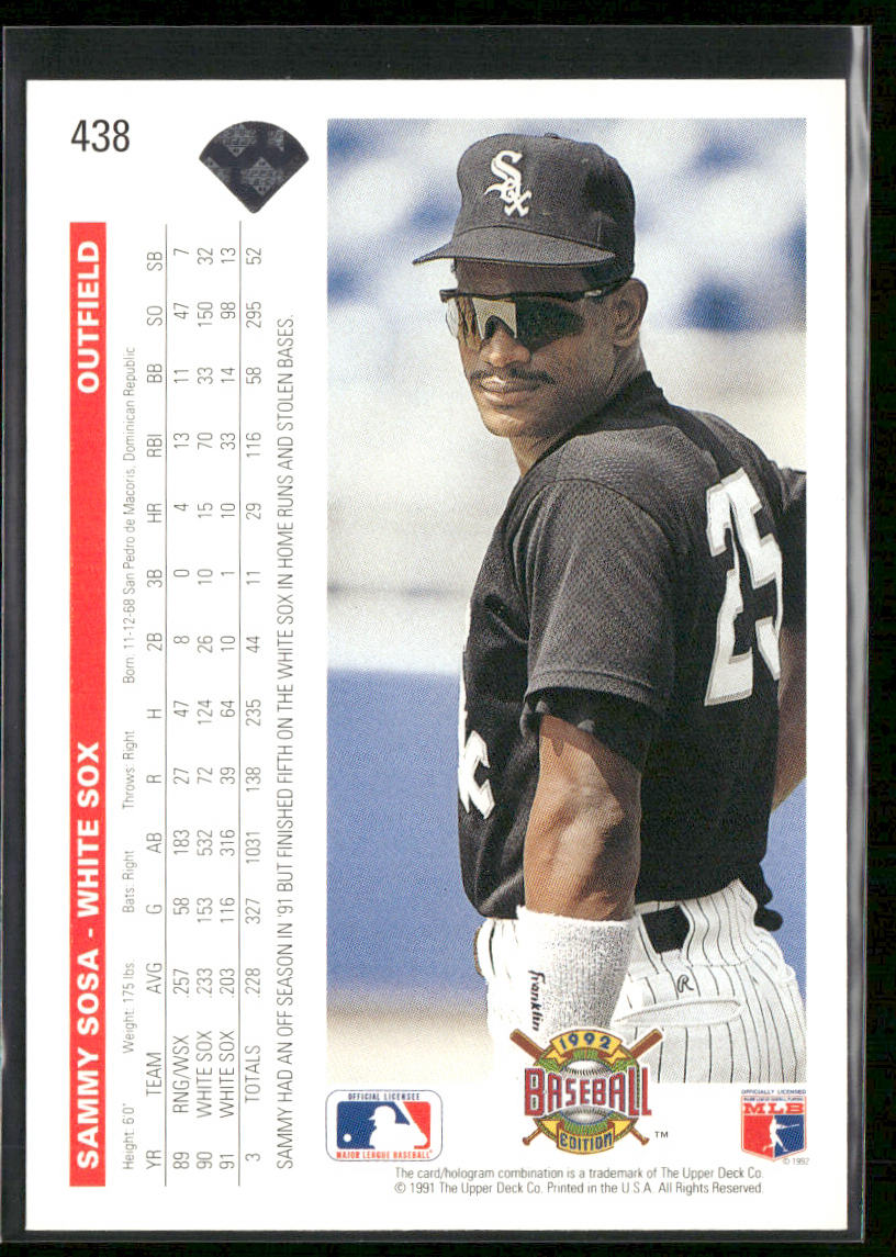 Sammy Sosa 1992 Upper Deck #438 Chicago White Sox